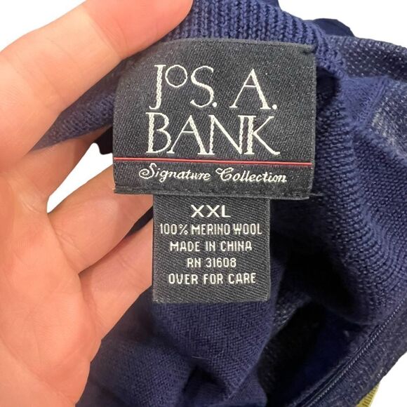 Jos. A. Bank navy 100% merino wool 1/4 zip sweater - Picture 3 of 7